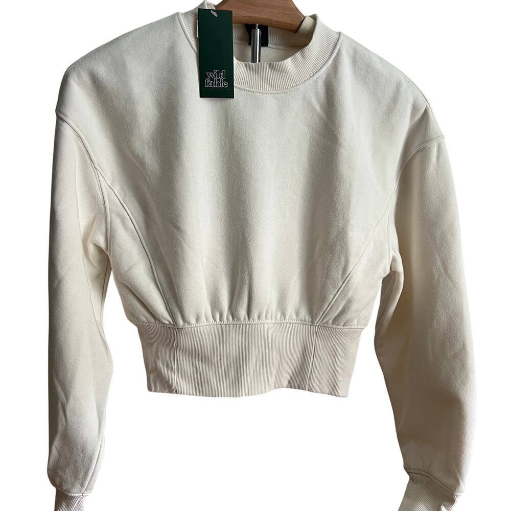 Wild Fable Women's Cream Cropped Crewneck Pullover Sweatshirt - Size XXS - NWT